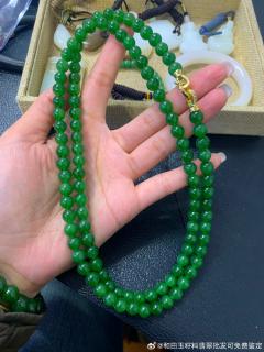 和田玉碧玉项链随拍,俄碧老坑料子,8mm108颗